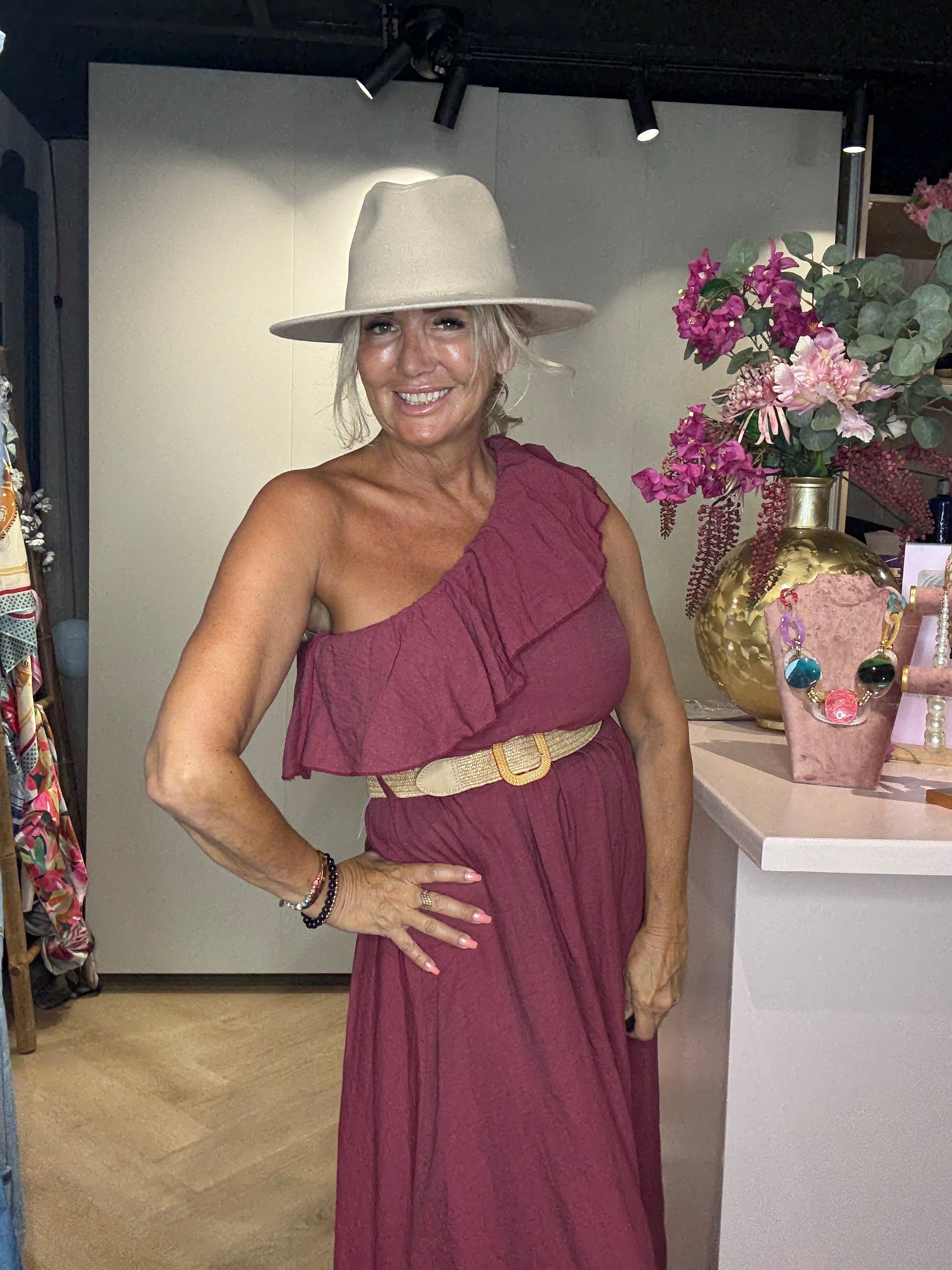 One Shoulder Bordeaux Dress